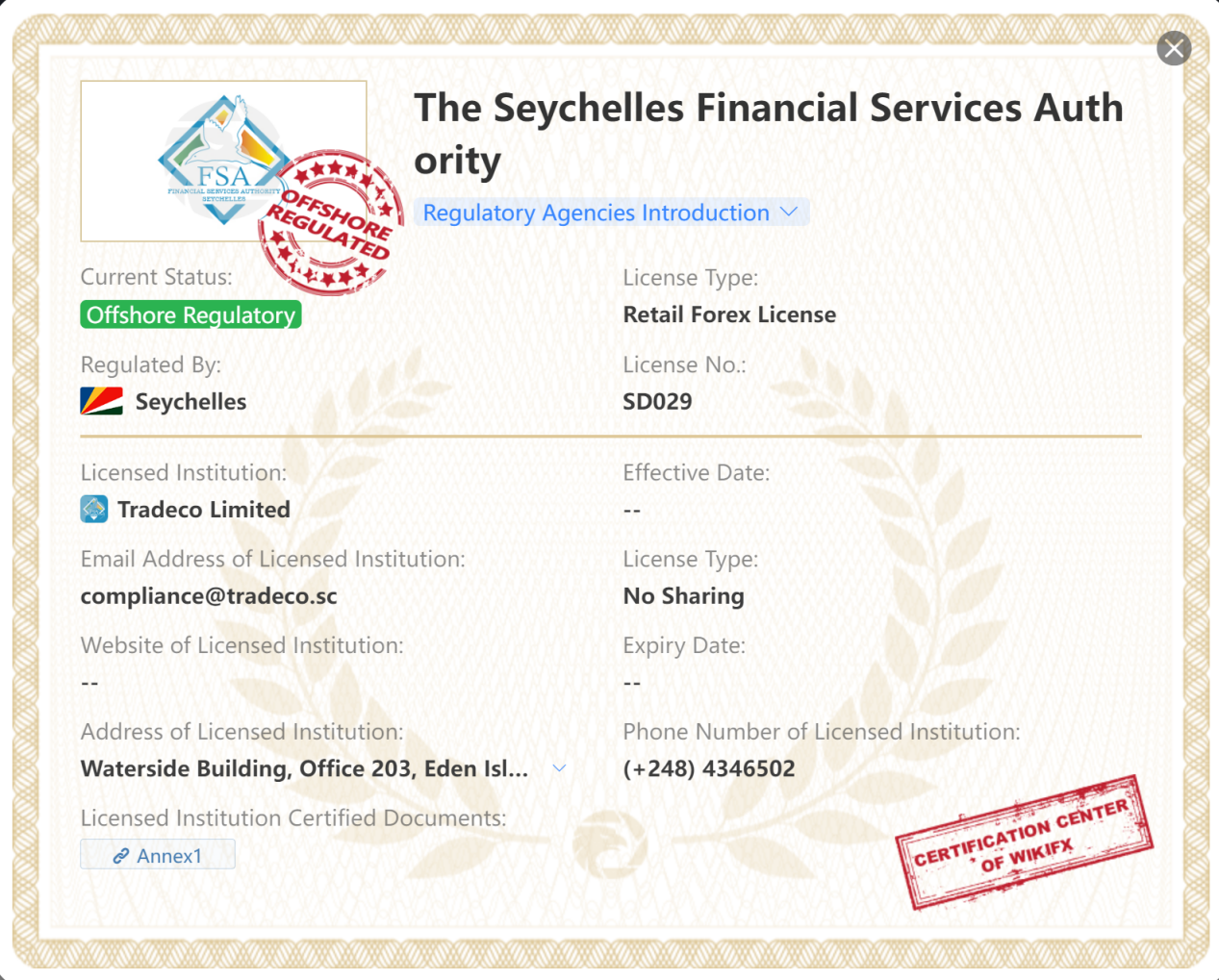 Offshore regulated by FSA Offshore regulated by FSA